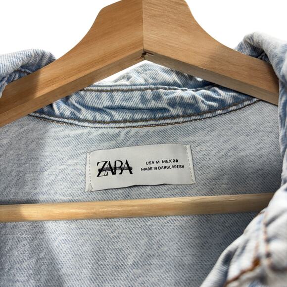 ZARA Denim Maxi Dress Long Sleeve Acid Wash Organic Cotton Shirtdress Size M - Picture 10 of 12